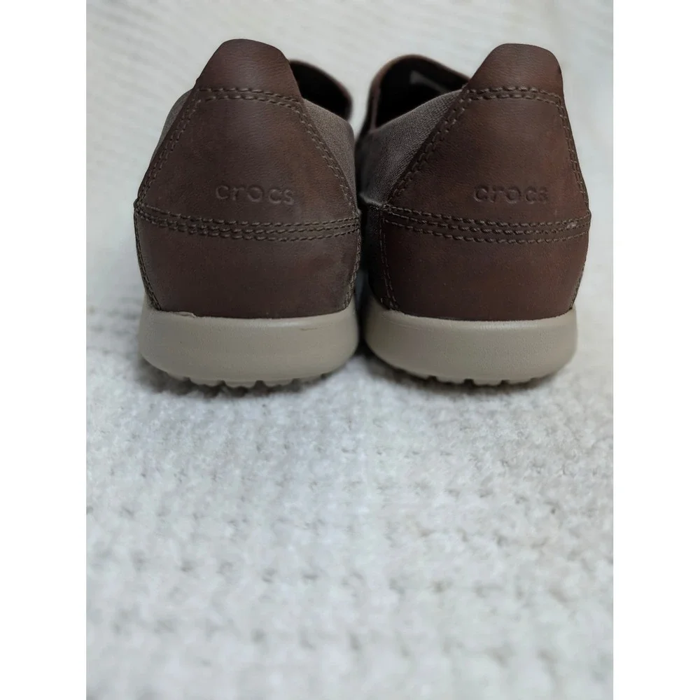 Crocs Santa Cruz 2 Luxe Mens 14 Brown Canvas Leather Loafers 204241 Slip On